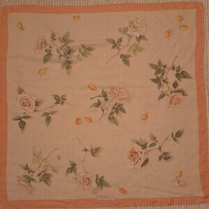 Salvatore Ferragamo Large Square Scarf Flower Floral Pink & Dull Golden Silk